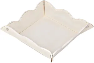 Leather Valet Tray for Women,Trinket Jewelry Cosmetic Organizer Catchall Tray for Desk Dresser Nightstand (Off-White)