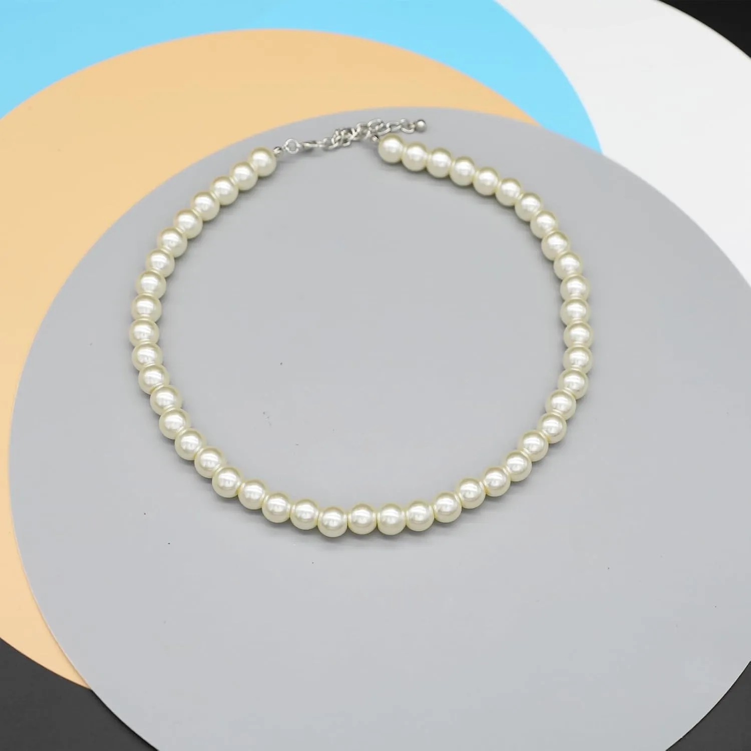 Long Simulated 10mm AAA Pearl Strand Necklace for Women Multicolor Pearl Choker Necklace 1920s Pearl Statement Necklace Costume Jewelry