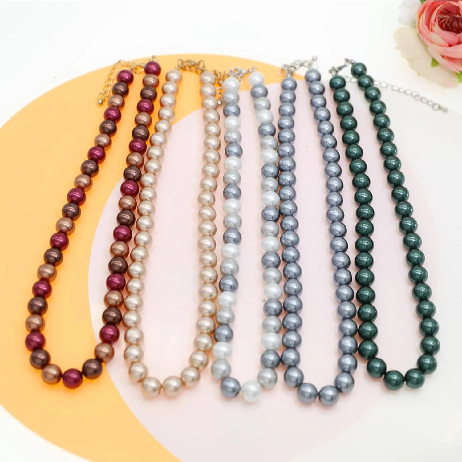 Long Simulated 10mm AAA Pearl Strand Necklace for Women Multicolor Pearl Choker Necklace 1920s Pearl Statement Necklace Costume Jewelry