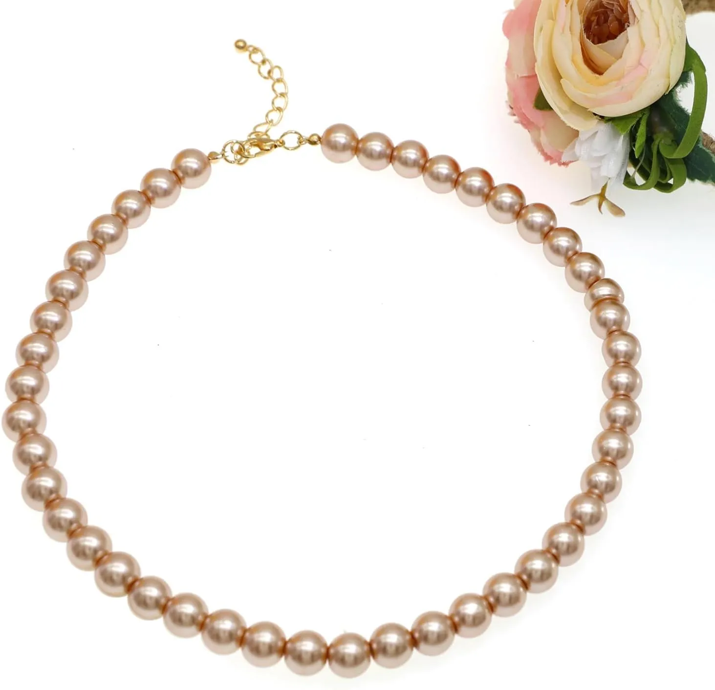 Long Simulated 10mm AAA Pearl Strand Necklace for Women Multicolor Pearl Choker Necklace 1920s Pearl Statement Necklace Costume Jewelry