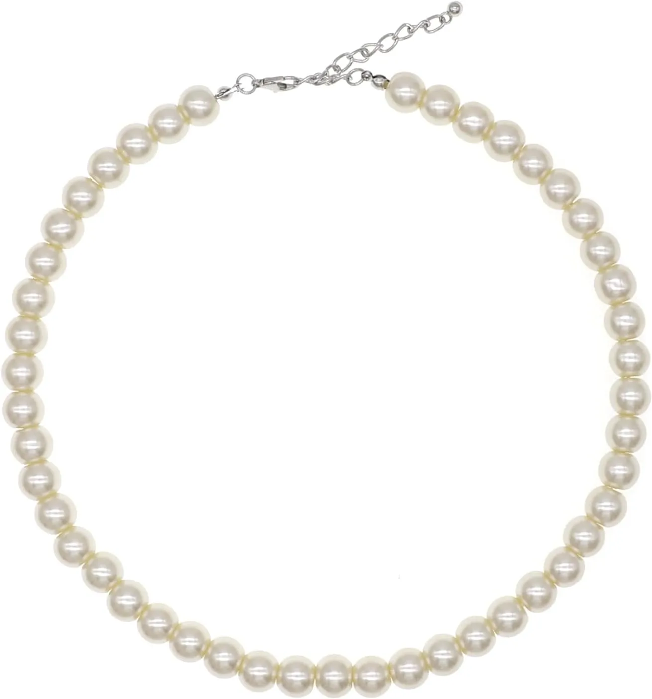 Long Simulated 10mm AAA Pearl Strand Necklace for Women Multicolor Pearl Choker Necklace 1920s Pearl Statement Necklace Costume Jewelry