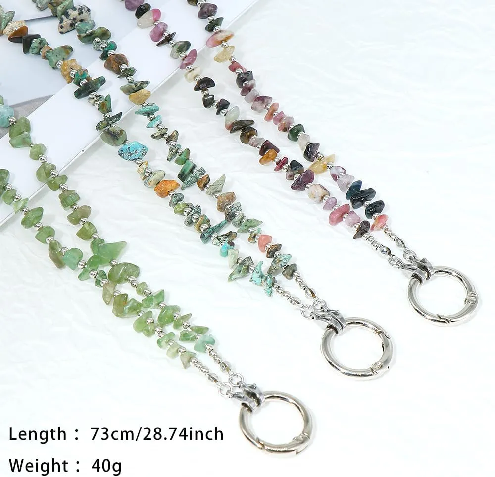 LuReen Eyeglass Necklace Holder Chain Loop Ring Holder Strap for Women, Natural Stone Chip Beaded Eyeglass Chain Around Neck