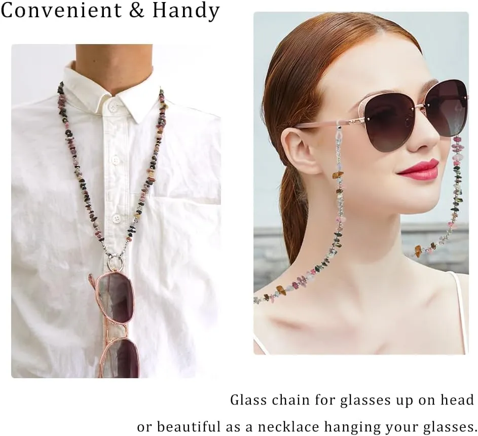 LuReen Eyeglass Necklace Holder Chain Loop Ring Holder Strap for Women, Natural Stone Chip Beaded Eyeglass Chain Around Neck