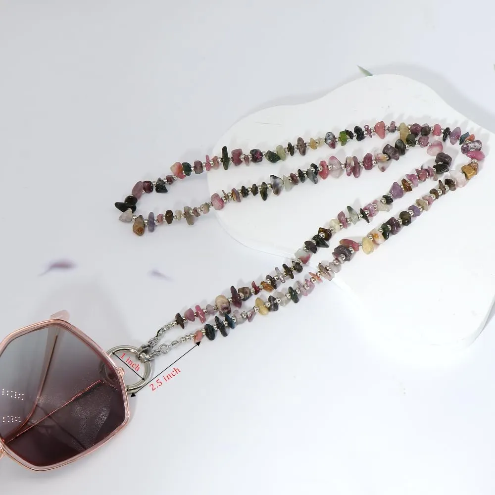 LuReen Eyeglass Necklace Holder Chain Loop Ring Holder Strap for Women, Natural Stone Chip Beaded Eyeglass Chain Around Neck