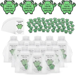 Lyrow 50 Pcs Appreciation Gift Pin Cartoon Cute Frog Brooch Collar Pin Cheer up Cards with Organza Bags Employee Thank You Gift Coworker Recognition Metal Badge Backpack Decoration