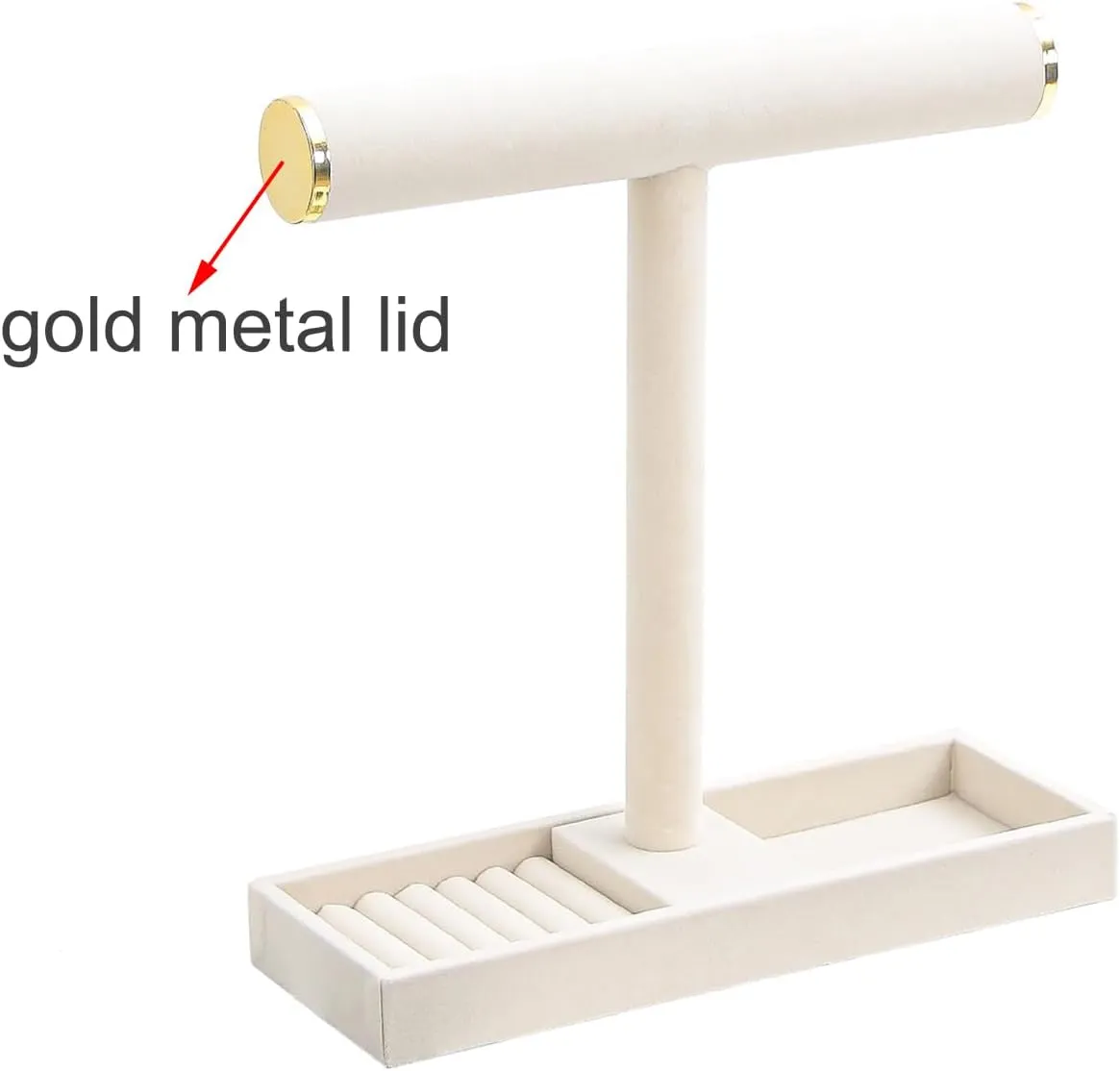 Multi-Use Jewelry Holder Stand, Necklace Bracelet Ring Organizer Stand, Scrunchie Watches Velvet Jewelry Holder Stand With Tray for Women Girls Home Use(Beige with Lid)