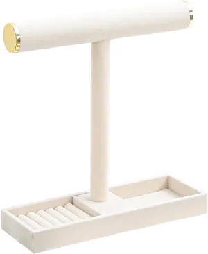 Multi-Use Jewelry Holder Stand, Necklace Bracelet Ring Organizer Stand, Scrunchie Watches Velvet Jewelry Holder Stand With Tray for Women Girls Home Use(Beige with Lid)