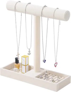 Multi-Use Jewelry Holder Stand, Necklace Bracelet Ring Organizer Stand, Scrunchie Watches Velvet Jewelry Holder Stand With Tray for Women Home Use(Beige Color)
