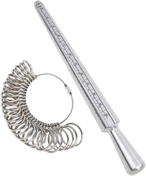 NIUPIKA Ring Sizer Measuring Tool Ring Mandrel Ring Measurer Ring Sizing Kit Measure Finger Size Measurement Tool Set Metal Gauge US Size 1-13 Jewelry Sizers Kit of 27 Pieces