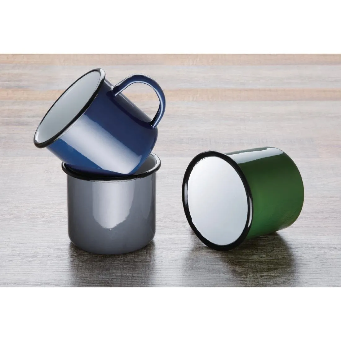 Olympia Enamel Mugs Green 350ml (Pack of 6) - DC396
