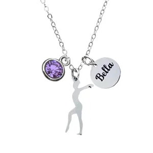 Personalized Gymnastics Necklace with Name Engraved & Birthstone Charm, Custom Gymnastics Jewelry - Gymnast Necklace For Gymnast