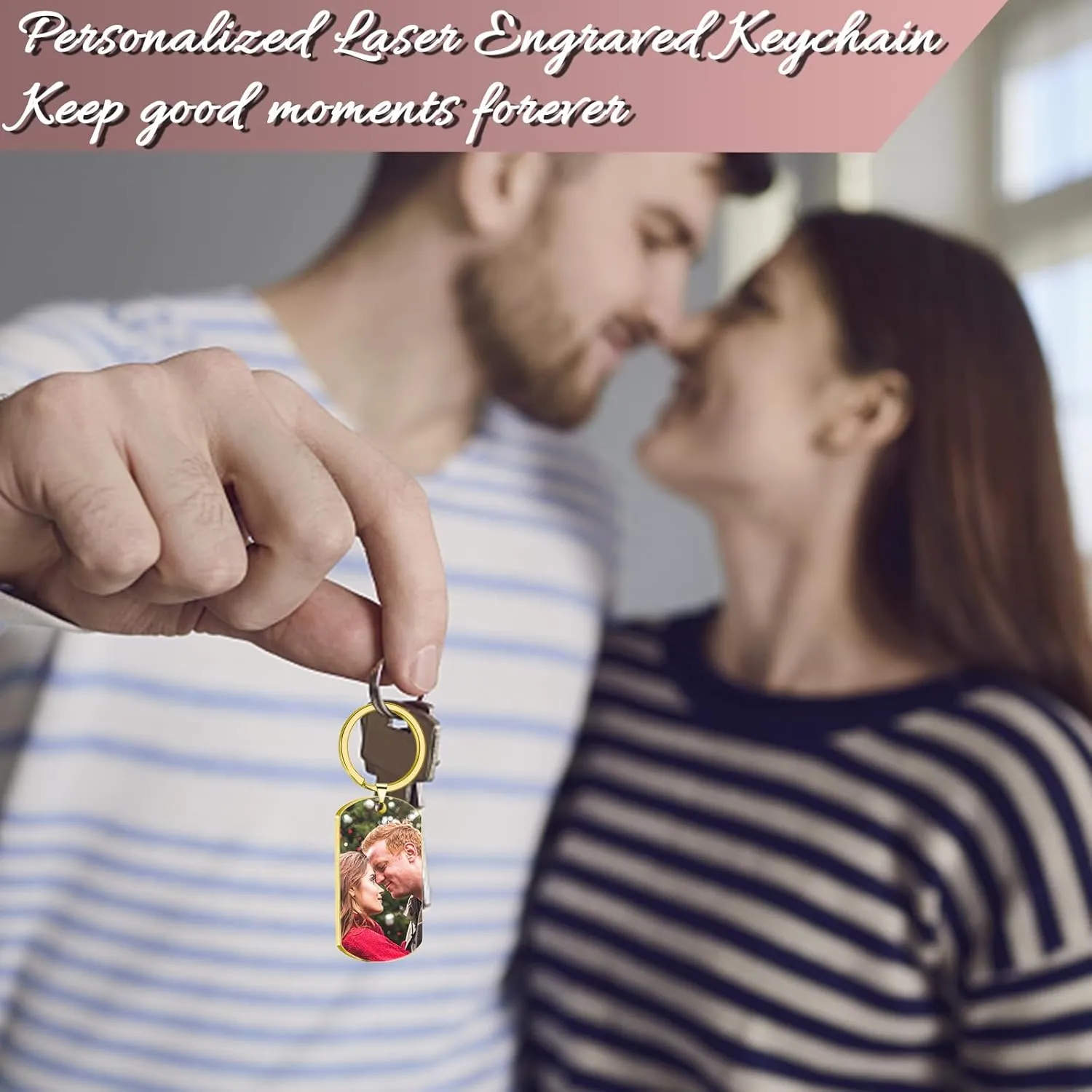 Personalized Picture Keychain - Customized Engraved Keychains with Photo Text, Personalized Gifts for Men Women Lovers
