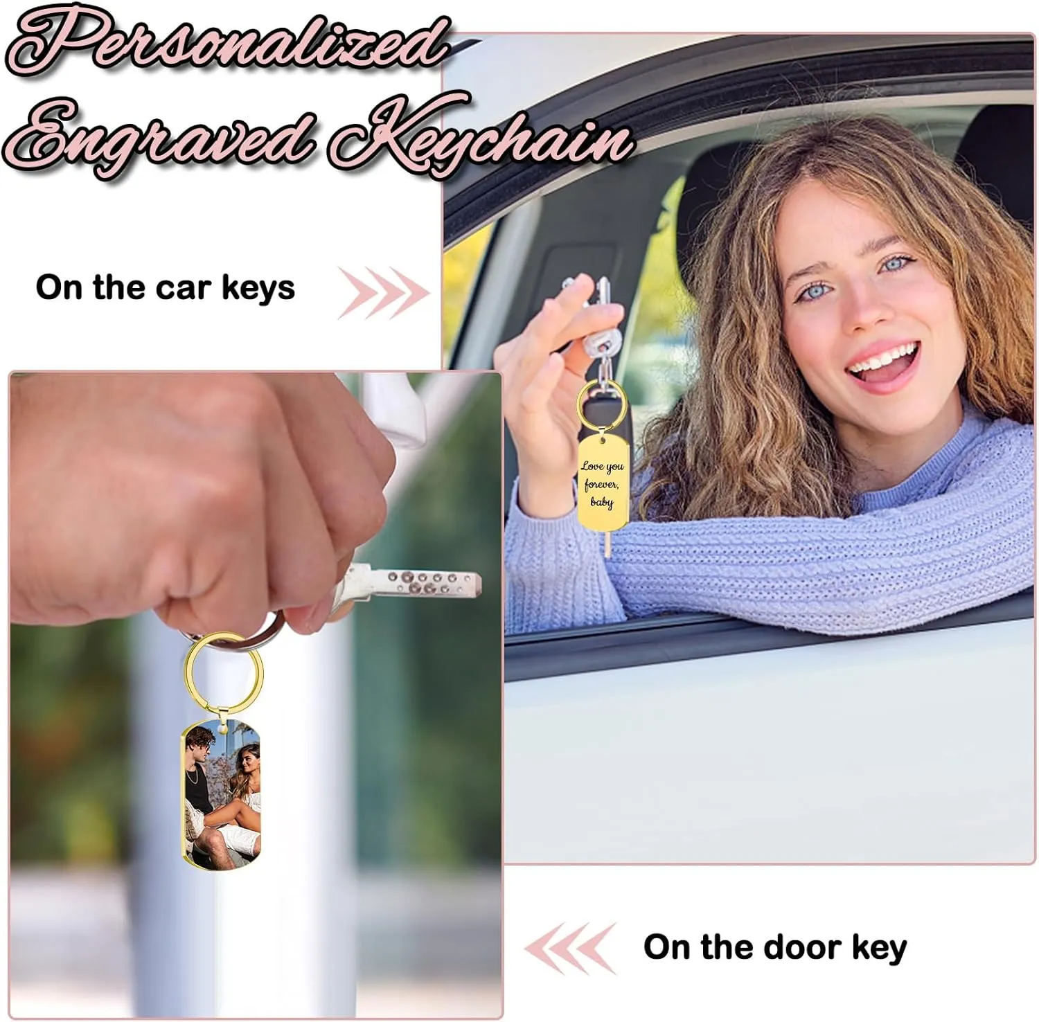 Personalized Picture Keychain - Customized Engraved Keychains with Photo Text, Personalized Gifts for Men Women Lovers