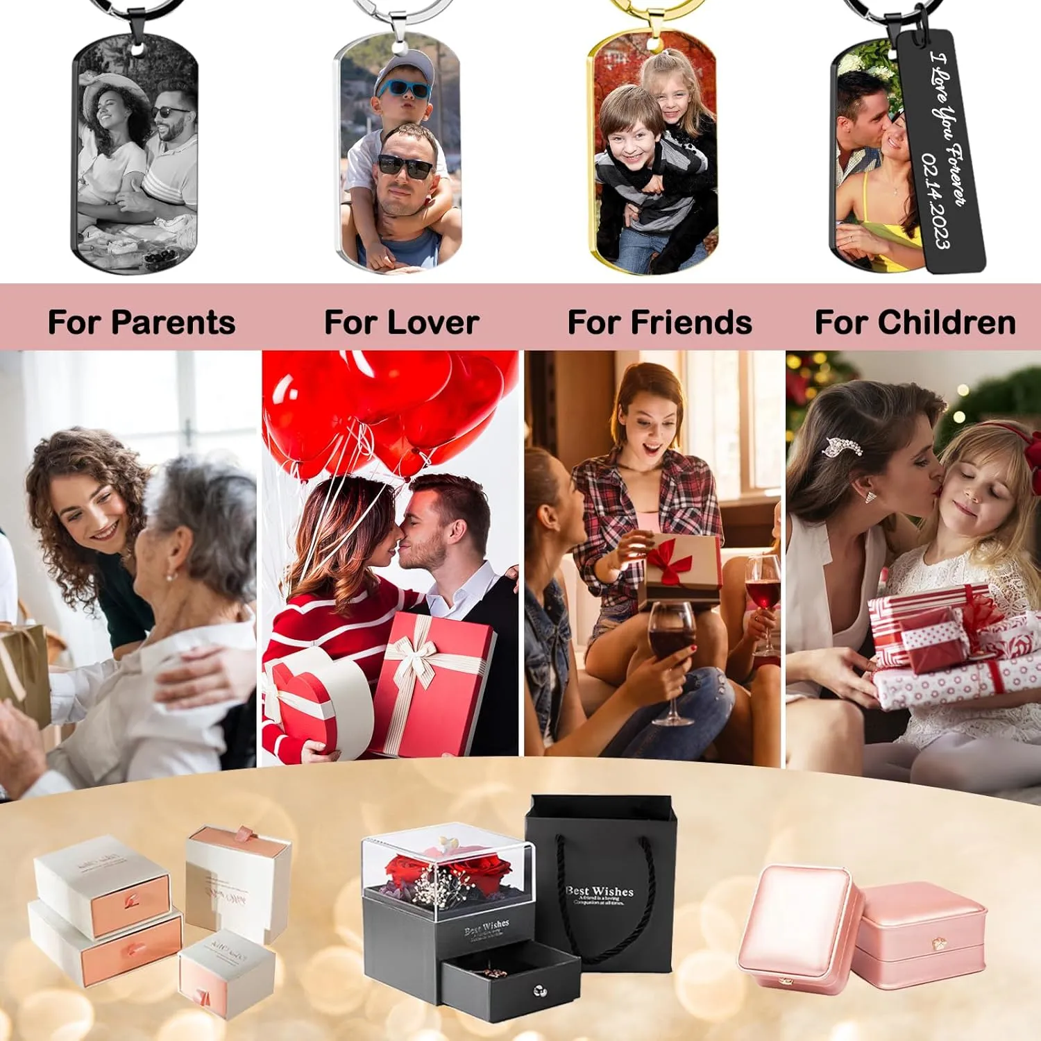 Personalized Picture Keychain - Customized Engraved Keychains with Photo Text, Personalized Gifts for Men Women Lovers