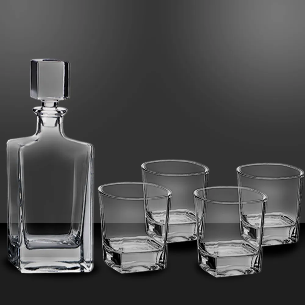 Rectangle Glass Whiskey Decanter Set with Four 8 oz Glasses in Gift Box