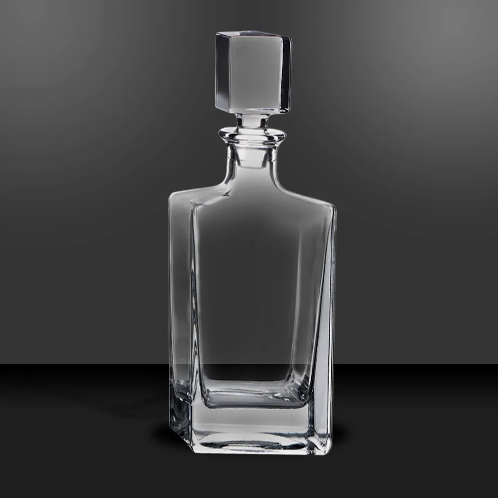 Rectangle Glass Whiskey Decanter Set with Four 8 oz Glasses in Gift Box