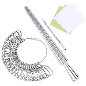 Ring Sizer Measuring Tool Set | 4-Size Aluminum Ring Mandrel, 27 PCS Metal Ring Measurement Tool, Gauge & Polishing Cloth, US Jewelry Sizing Kit for Women & Men
