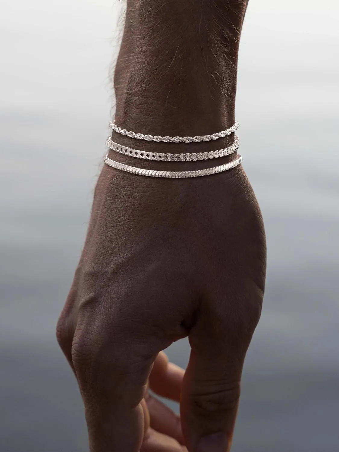 Silver Bracelet for Men, Dainty Mens Silver Bracelet Non Tanish Simple Sterling Silver Bracelets for Men Cuban Snake Rope Link Chain Bracelet Stainless Steel Mens Jewelry 6.5/7/7.5/8/8.5/9 Inch