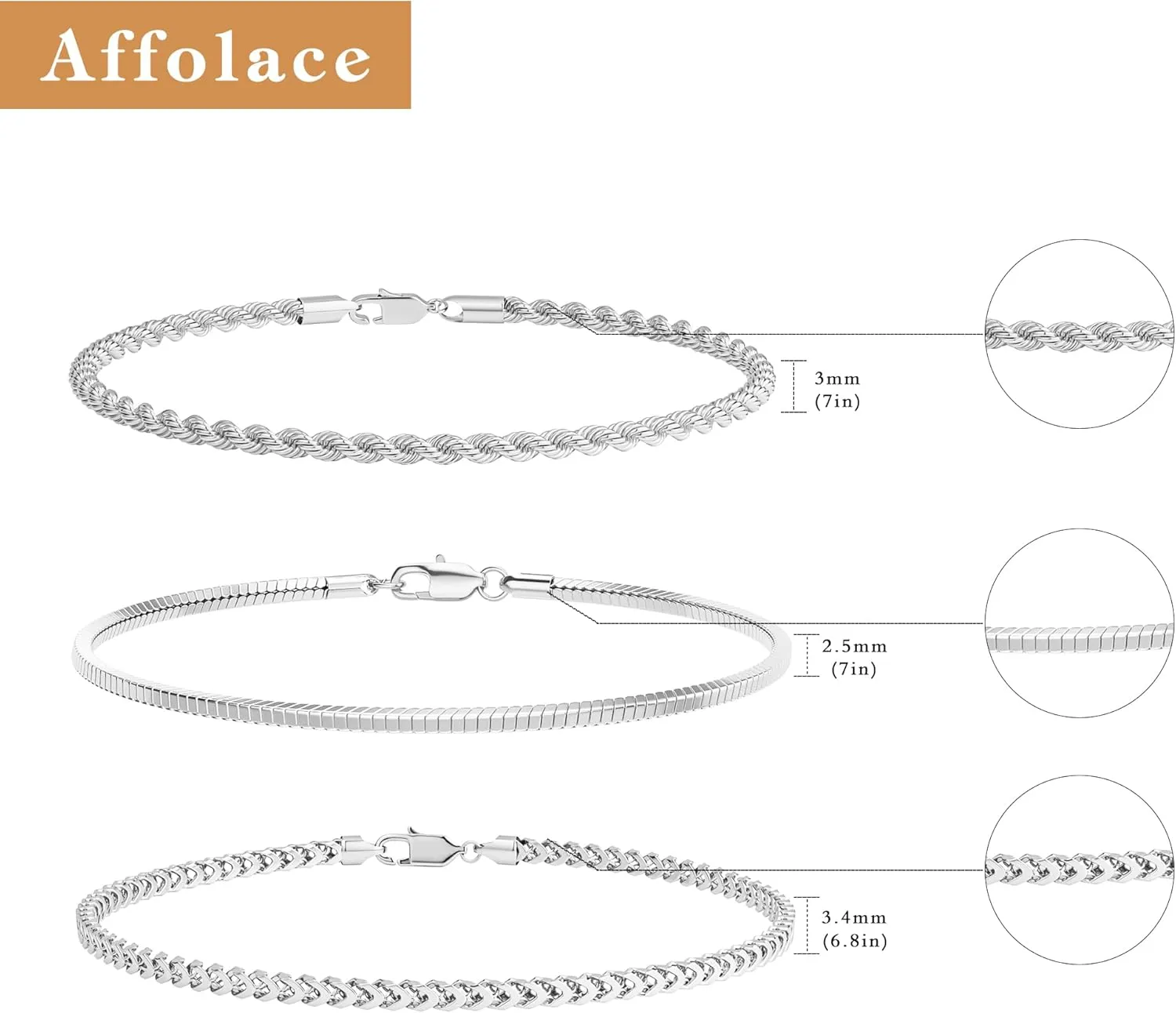 Silver Bracelet for Men, Dainty Mens Silver Bracelet Non Tanish Simple Sterling Silver Bracelets for Men Cuban Snake Rope Link Chain Bracelet Stainless Steel Mens Jewelry 6.5/7/7.5/8/8.5/9 Inch
