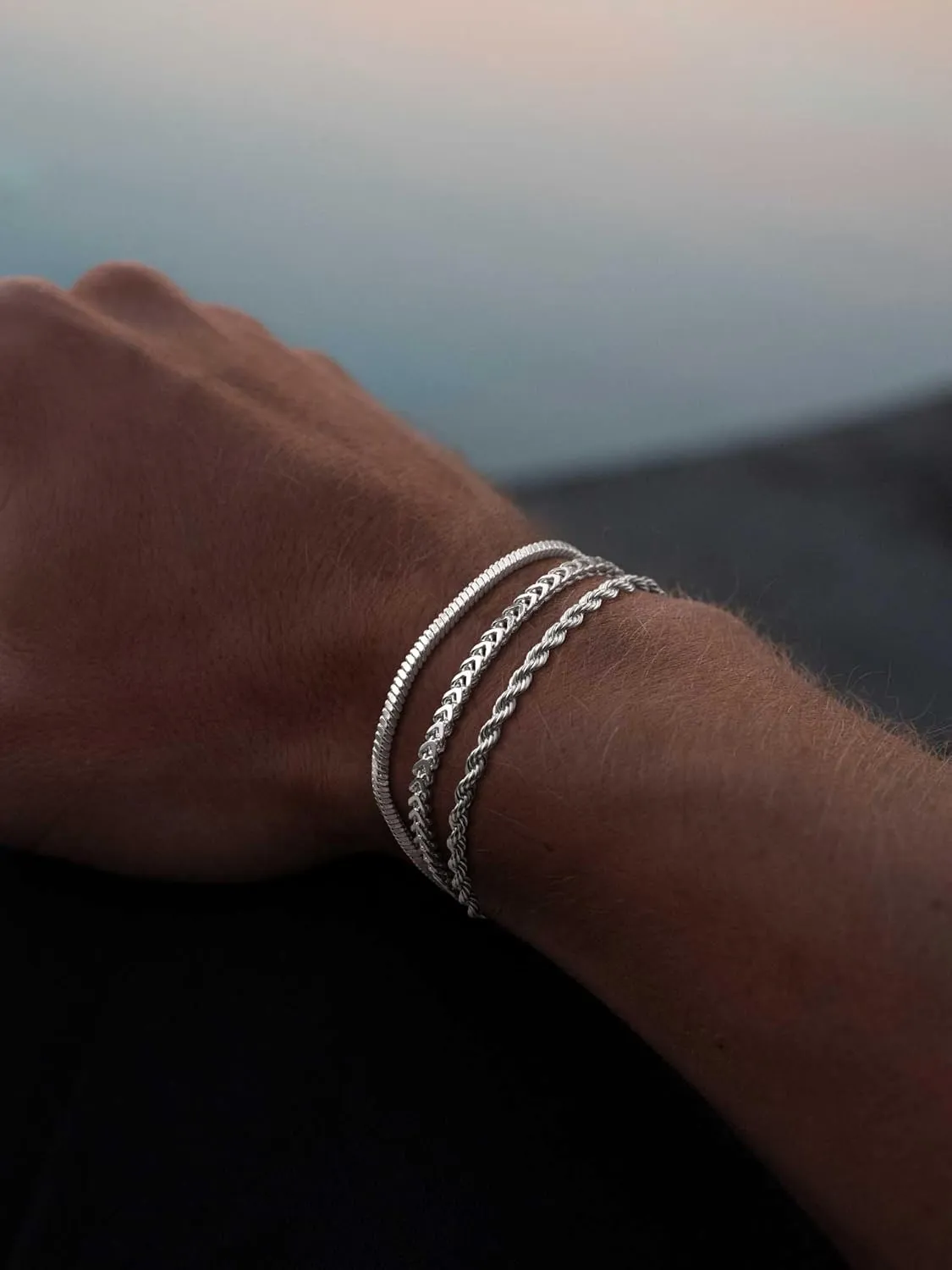 Silver Bracelet for Men, Dainty Mens Silver Bracelet Non Tanish Simple Sterling Silver Bracelets for Men Cuban Snake Rope Link Chain Bracelet Stainless Steel Mens Jewelry 6.5/7/7.5/8/8.5/9 Inch