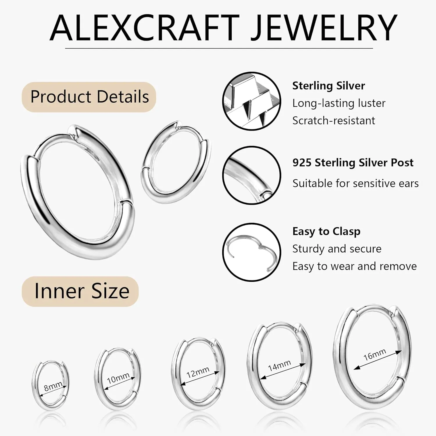 Small Earrings Sets 14K Gold 925 Sterling Silver Hoop Earrings for Women Huggie Cartilage Earring Set Cute Mini Thin Tragus Hoops Multiple Piercings Aretes Earrings Sets for Women Trendy ( 6-8-10-12-14-16 )mm