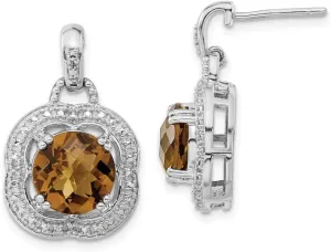 Solid Real 925 Sterling Silver Brown Whiskey Quartz Earrings - 24mm x 5mm