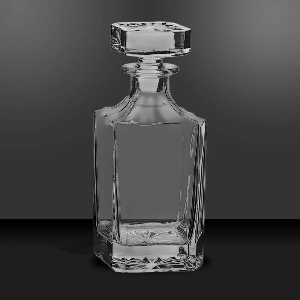 Square Glass Whiskey Decanter Set with Four 11 oz Rocks Glasses in Gift Box