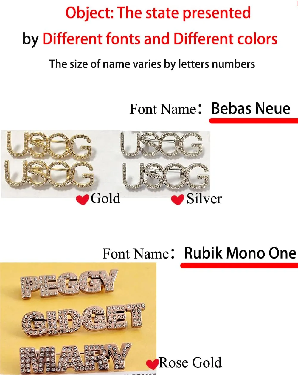 Stainless Steel Gold Plated Full Rhinestone Custom Name Brooch and Pin Custom Any Words Brooch