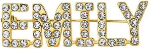 Stainless Steel Gold Plated Full Rhinestone Custom Name Brooch and Pin Custom Any Words Brooch
