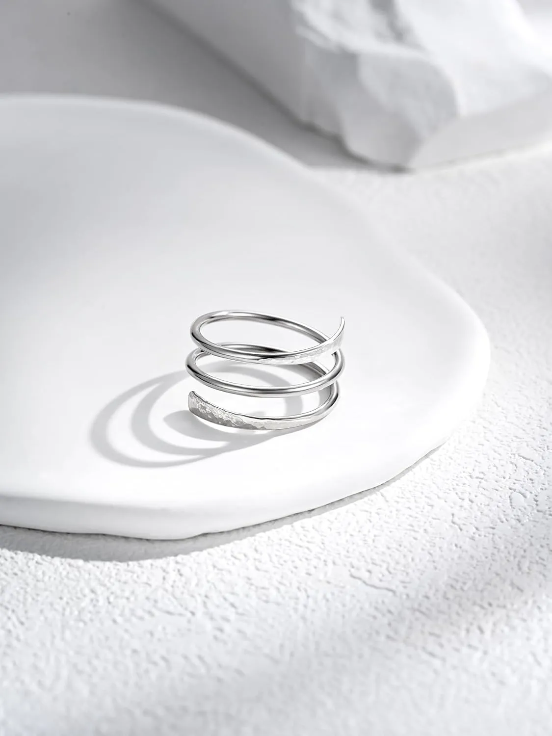 Sterling Silver Ring, LUKRAY Hammered Wire Wrap Ring, Adjustable Personalized Ring for Women, Handmade Thumb Name Ring form 3-13.5 (8)