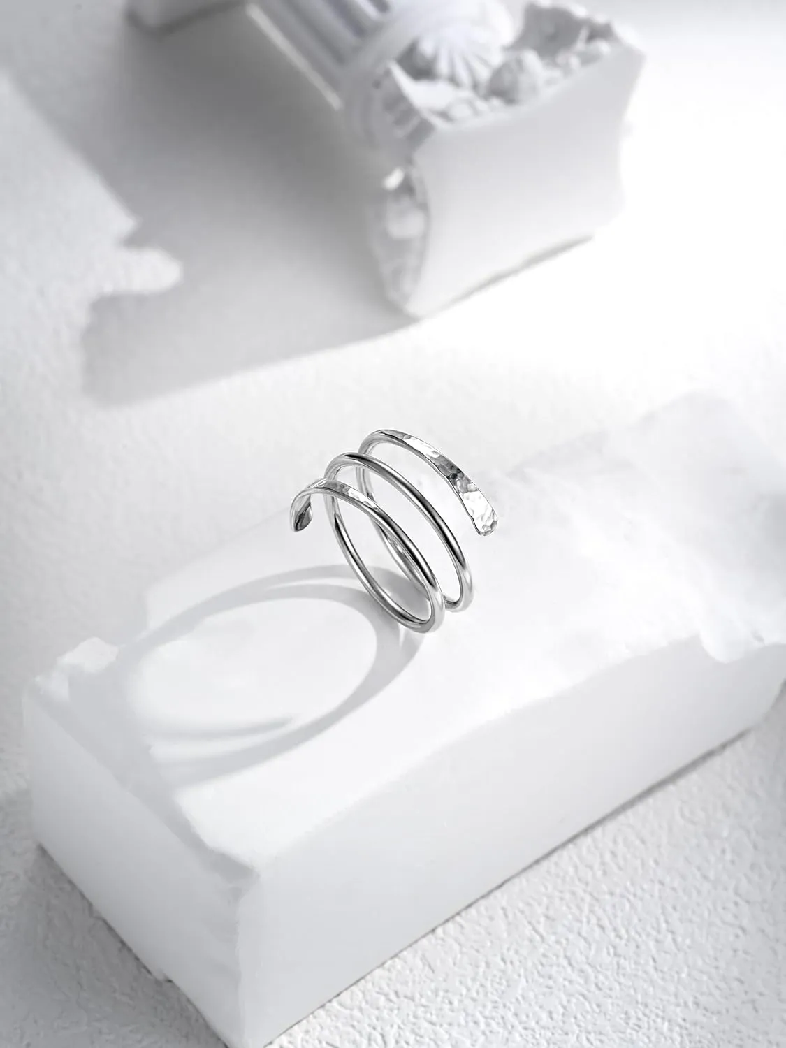 Sterling Silver Ring, LUKRAY Hammered Wire Wrap Ring, Adjustable Personalized Ring for Women, Handmade Thumb Name Ring form 3-13.5 (8)