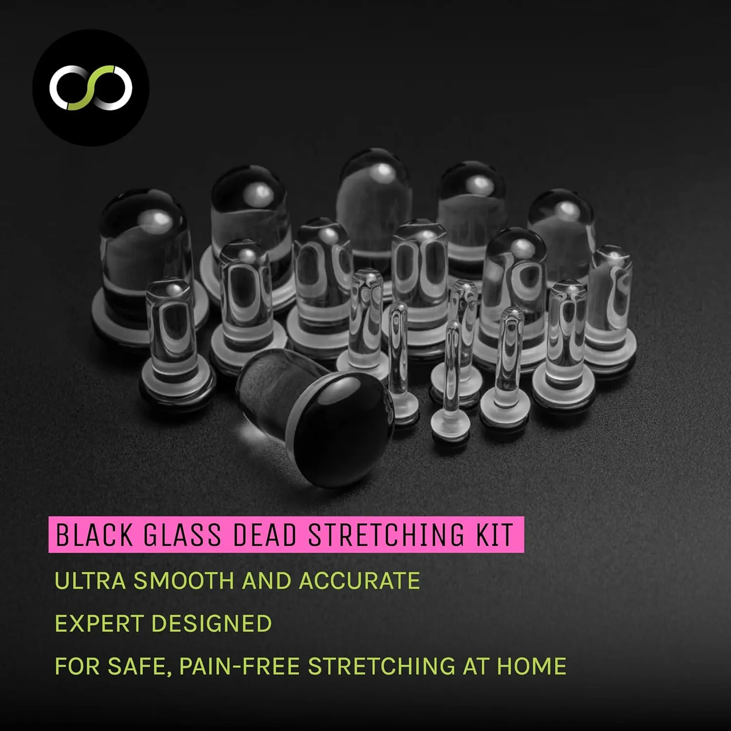 Stretch It - Black Glass Ear Stretching Kit, Glass Gauges for Ears, Stretching Kit for Beginners, Professional Plugs, Pain-Free, Gradual Increments (2 x 1.6mm - 10mm) (14g - 00g) (36pc)
