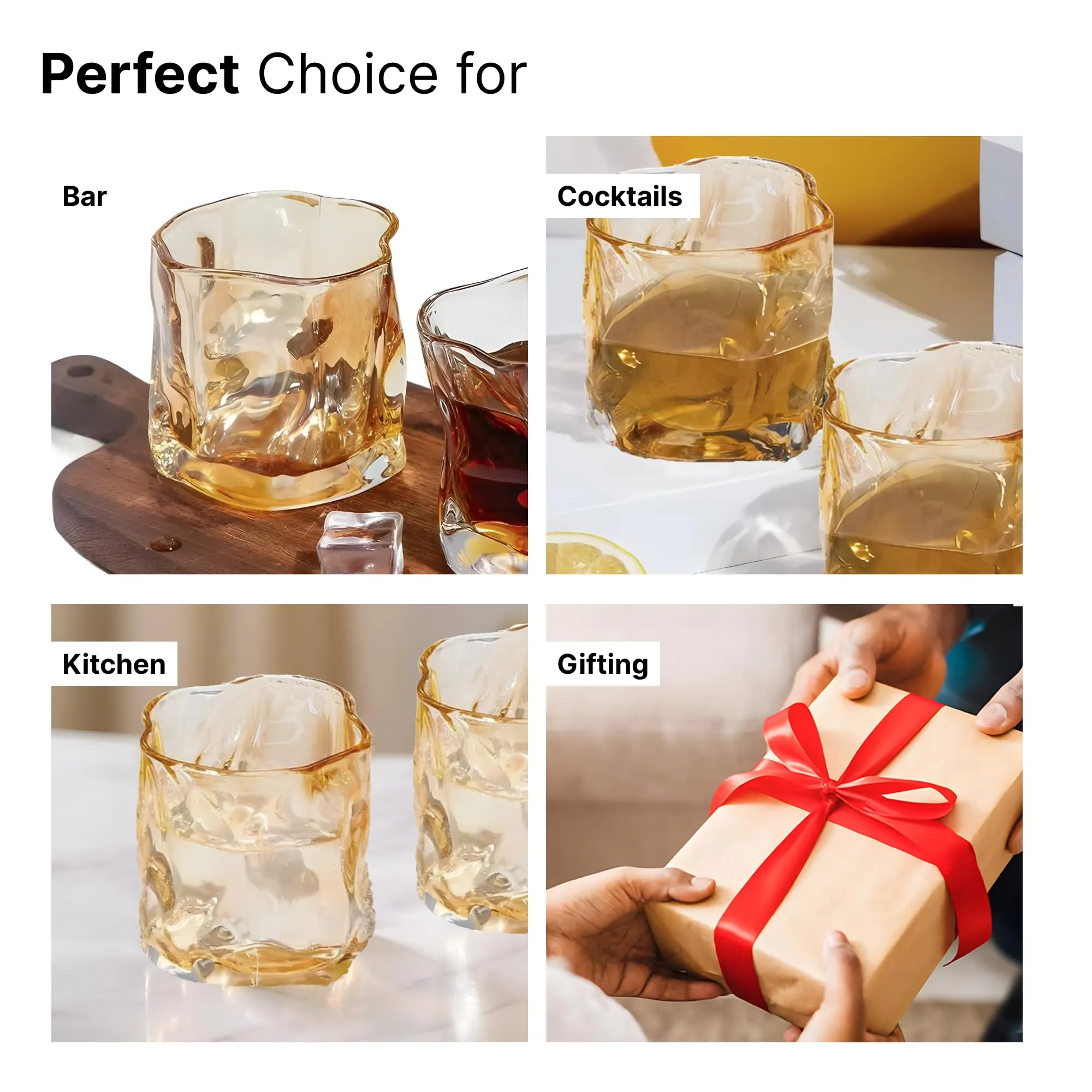 The Better Home Zest Juice Glasses Set of 6 (230ml Each) | Water Glasses | Cold Drink Glass | Lead Free Drinking Glasses | Kitchen Gift Items | Kaanch Ke Glass | Housewarming Gifts (Amber)