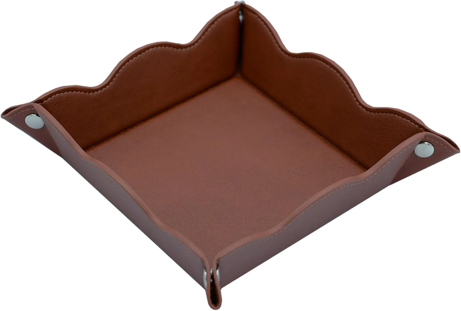 Travel Valet Jewelry Organizer Tray for Men, Leather Portable Collapsible Wallet Phone Desk Storage Tray (Dark Brown)