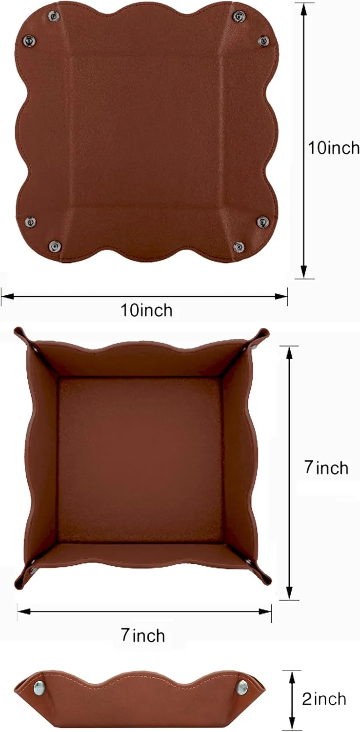 Travel Valet Jewelry Organizer Tray for Men, Leather Portable Collapsible Wallet Phone Desk Storage Tray (Dark Brown)