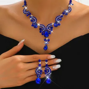 Unicra Bride Wedding Jewelry Sets Crystal Bridal Necklace Earrings Set Rhinestone Choker Necklace Prom Costume Jewelry for Women and Brides