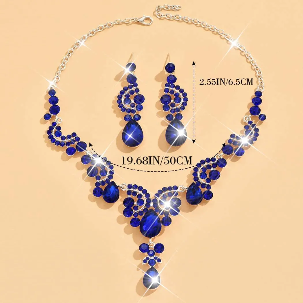 Unicra Bride Wedding Jewelry Sets Crystal Bridal Necklace Earrings Set Rhinestone Choker Necklace Prom Costume Jewelry for Women and Brides