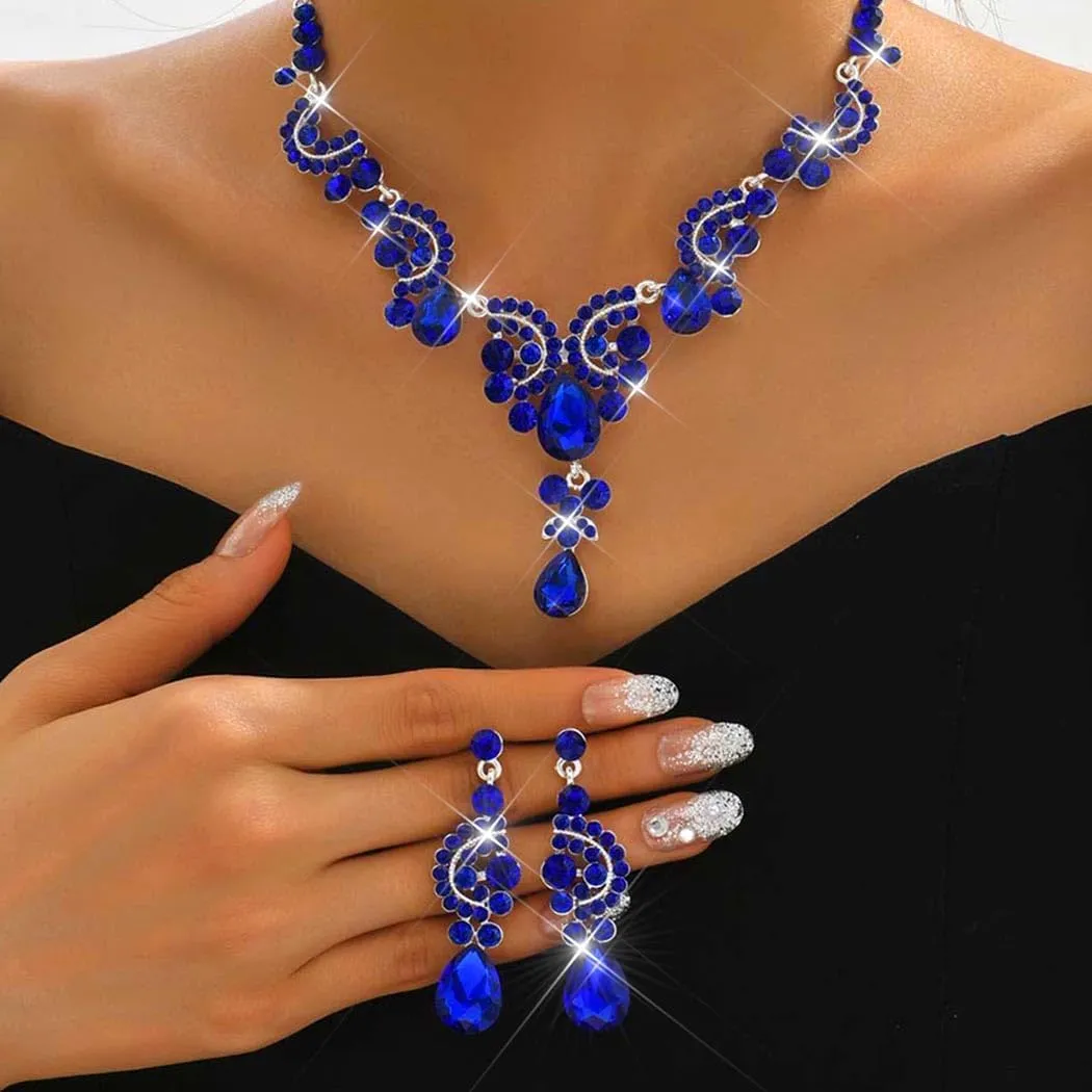 Unicra Bride Wedding Jewelry Sets Crystal Bridal Necklace Earrings Set Rhinestone Choker Necklace Prom Costume Jewelry for Women and Brides
