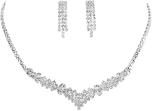 Unicra Silver Bride Necklace Earrings Set Bridal Wedding Jewelry Sets Rhinestone Prom Costume Jewelry Set for Women and Brides