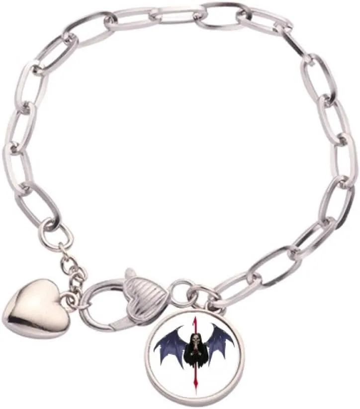 Wing Devil Goth Prayer Art Deco Fashion Heart Chain Bracelet Jewelry Charm Fashion
