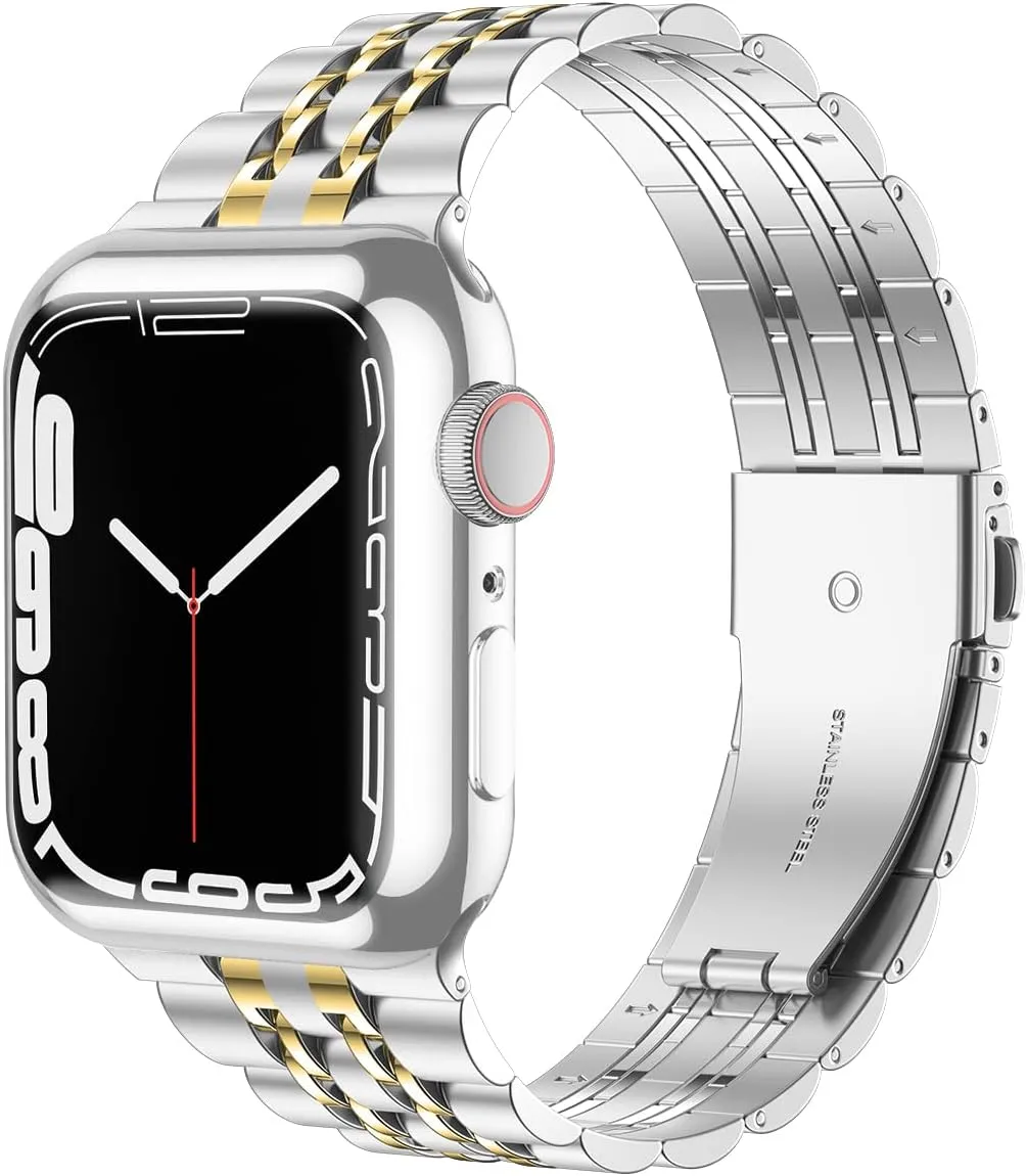 Wolait Compatible with Apple Watch Band 46mm 49mm 45mm 44mm 42mm 41mm 40mm 38mm with Case,Upgraded Stainless Steel Metal Business Band with Screen Protector for iWatch Series10/9/8/7/SE Series 6/5/4/3/2/1