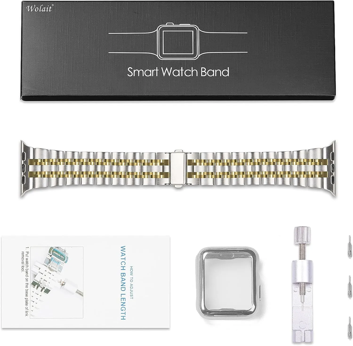 Wolait Compatible with Apple Watch Band 46mm 49mm 45mm 44mm 42mm 41mm 40mm 38mm with Case,Upgraded Stainless Steel Metal Business Band with Screen Protector for iWatch Series10/9/8/7/SE Series 6/5/4/3/2/1