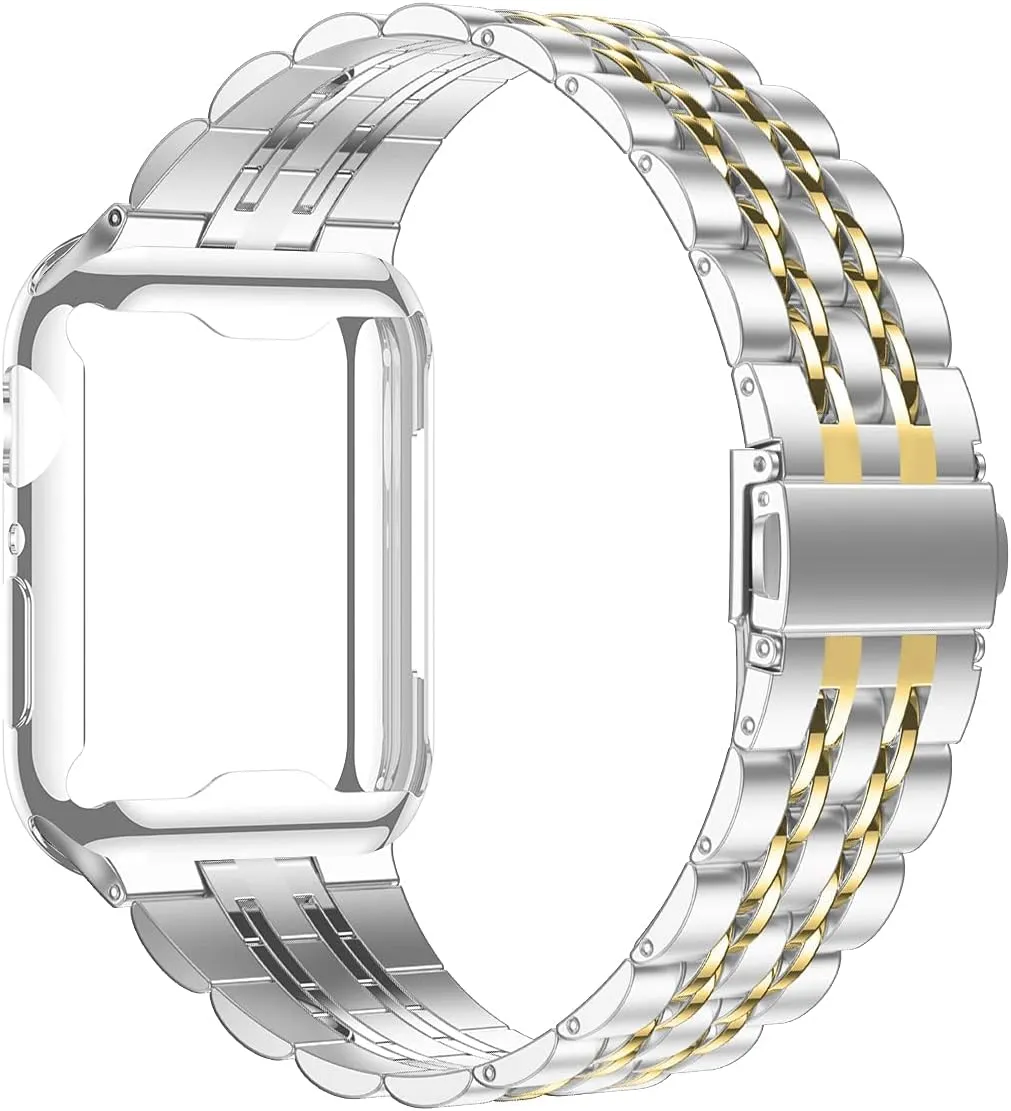 Wolait Compatible with Apple Watch Band 46mm 49mm 45mm 44mm 42mm 41mm 40mm 38mm with Case,Upgraded Stainless Steel Metal Business Band with Screen Protector for iWatch Series10/9/8/7/SE Series 6/5/4/3/2/1
