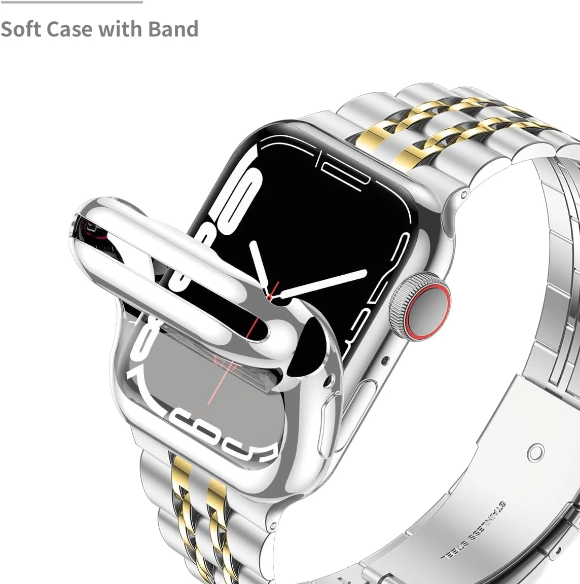 Wolait Compatible with Apple Watch Band 46mm 49mm 45mm 44mm 42mm 41mm 40mm 38mm with Case,Upgraded Stainless Steel Metal Business Band with Screen Protector for iWatch Series10/9/8/7/SE Series 6/5/4/3/2/1