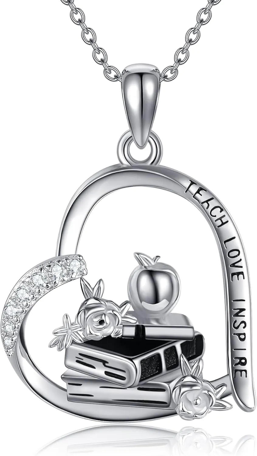 YAFEINI Teacher Necklace 925 Sterling Silver Teacher Pendant Thank You Mother's Day Jewelry for Women Mom