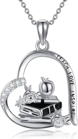 YAFEINI Teacher Necklace 925 Sterling Silver Teacher Pendant Thank You Mother's Day Jewelry for Women Mom