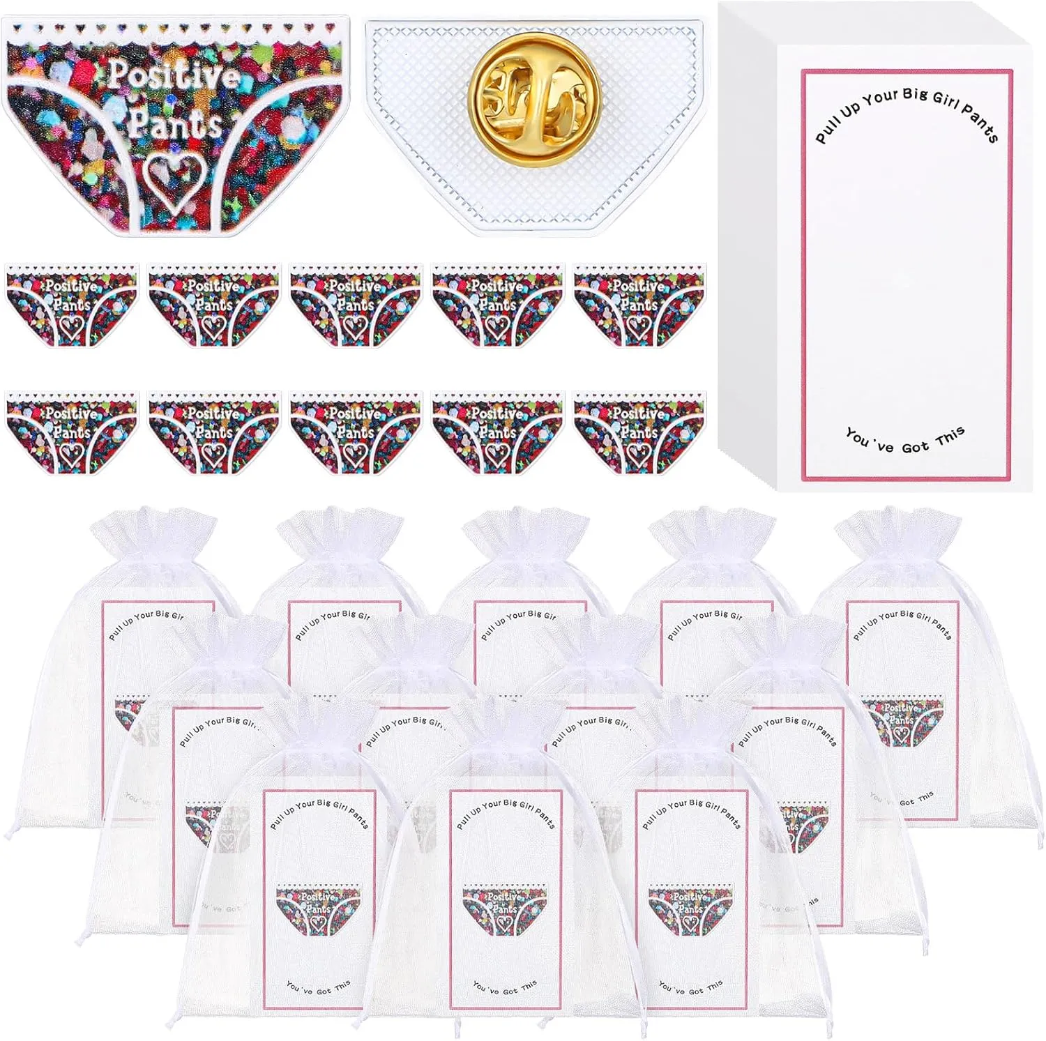 Yinkin 30 Sets CNA Week Pins Gifts Graduation Gifts Bulk Pants Pin with Motivational Cards and Organza Bags Positive CNA Pins Appreciation for Women Graduation Students Volunteers Nurse Party Supplies