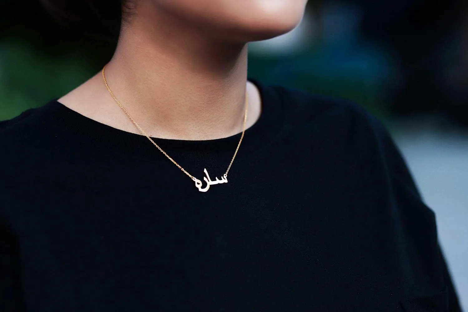 Yoke Style Arabic Name Necklace Personalized with Heart, 18K Gold-Plated Custom Name Pendant Necklace for Women